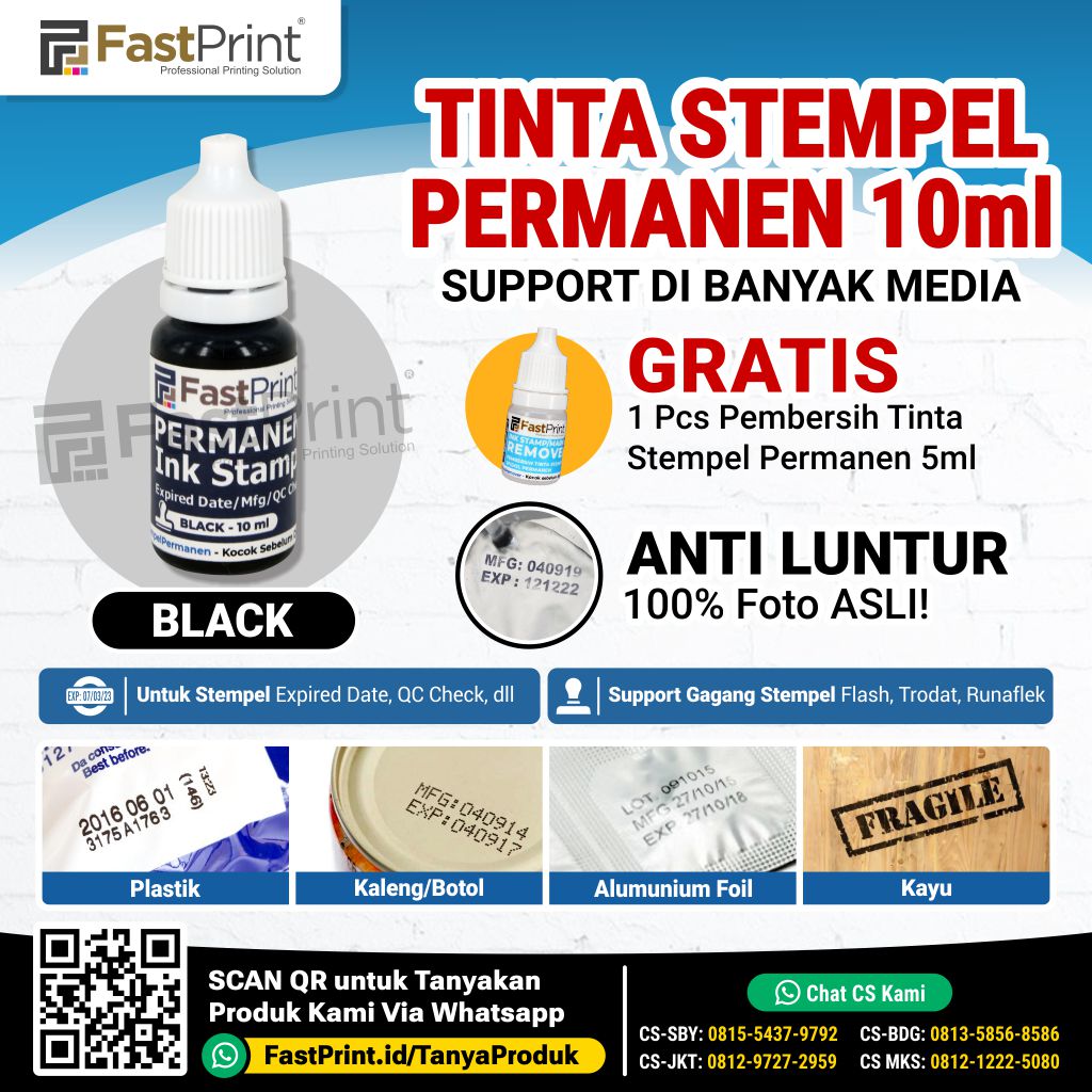 Fast Print Tinta Stempel Permanen Tanggal Kadaluarsa Plastik Besi Waterproff