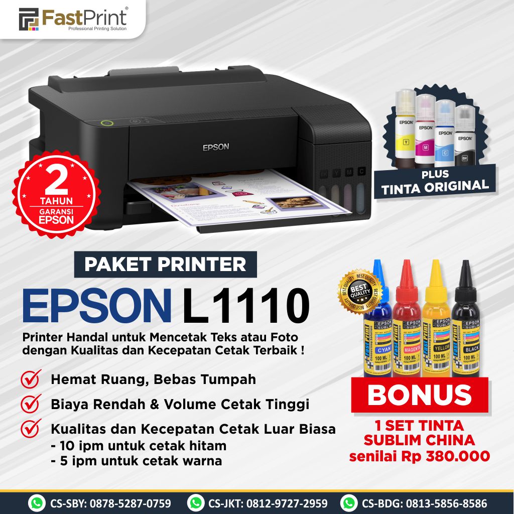 Printer Eco Tank Epson L1110 Inkjet Printer Fast Print Indonesia 3128