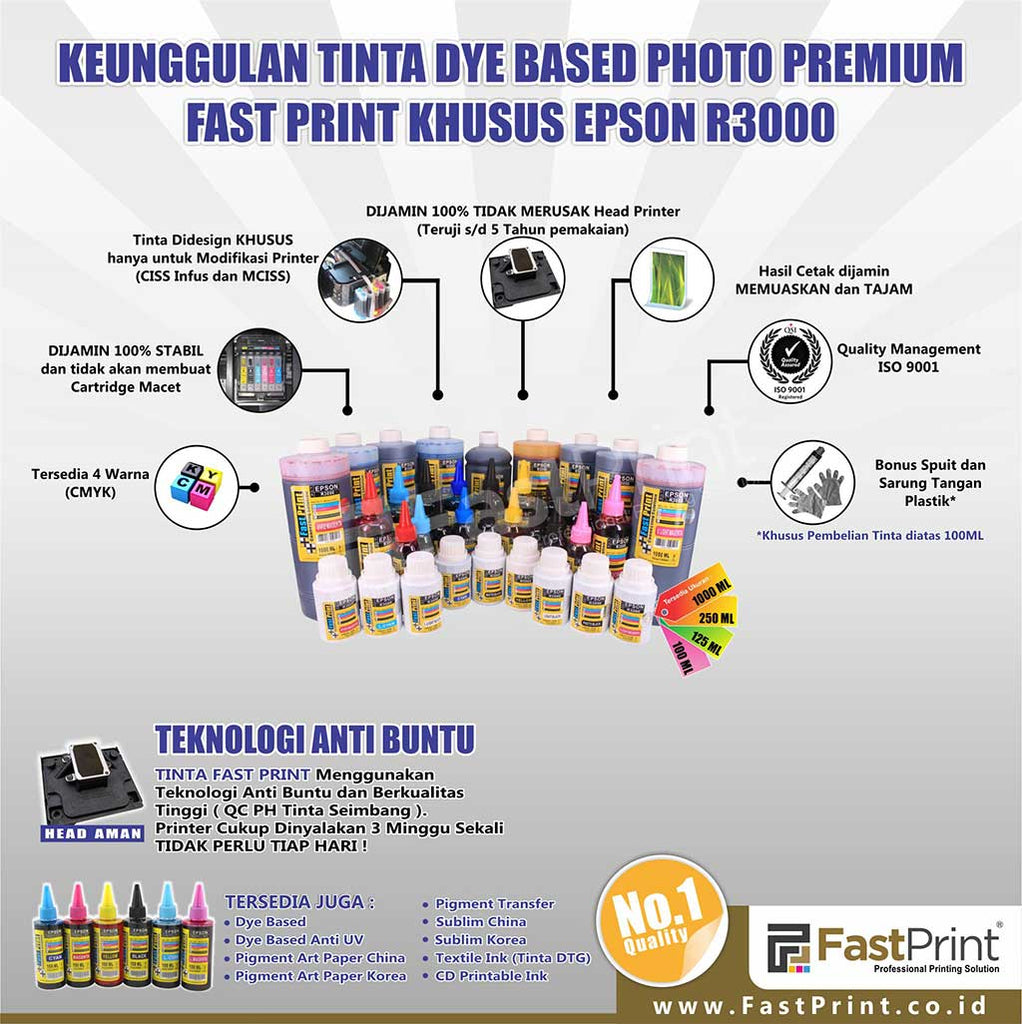 Tinta Dye Based Photo Premium Epson R3000 1 Set 9 Warna – Fast Print ...