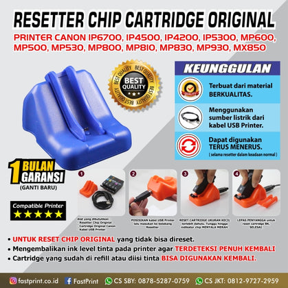 Resetter Chip Cartridge Original Printer Canon IP6700, IP4500, IP4200, IP5300, MP600, MP500, MP530, MP800, MP810, MP830, MP930, MX850